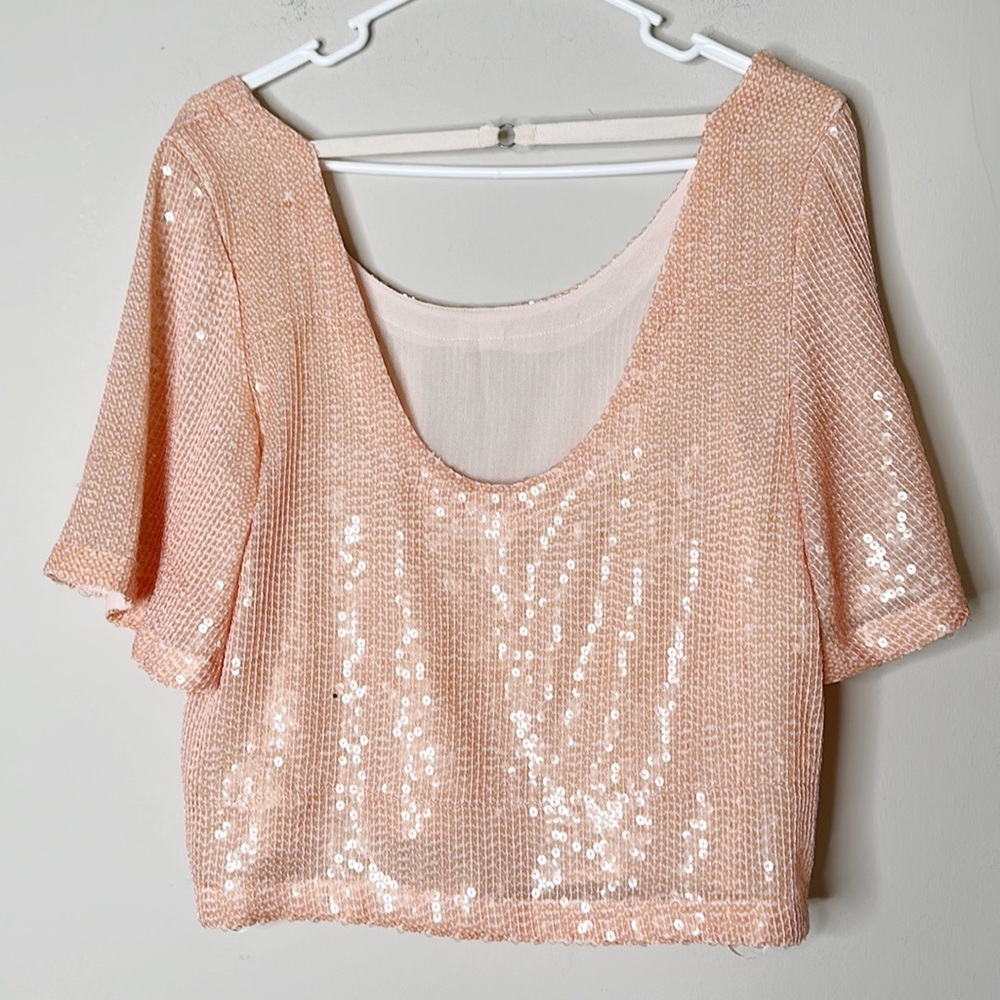 Free People Night Fever slink blush sequin party crop top women size XS - Picture 4 of 7